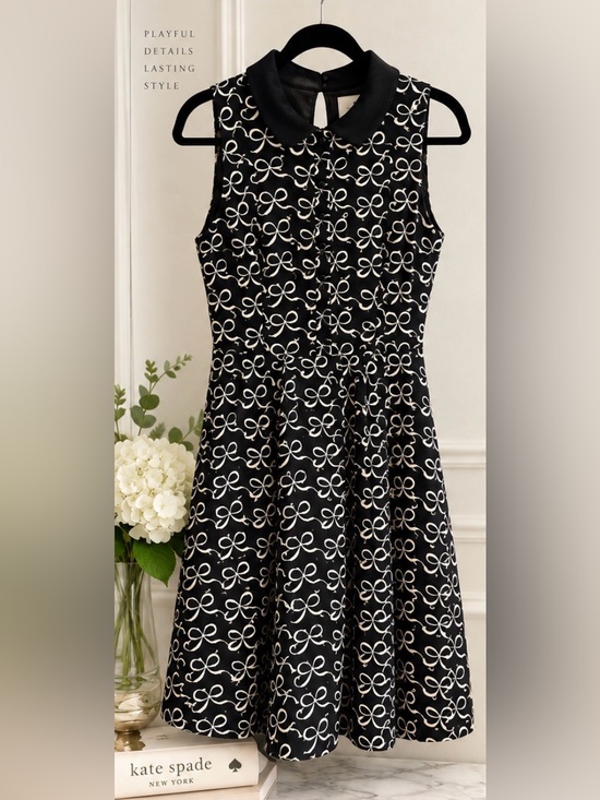 kate spade Dresses & Skirts - kate spade Black Midi Dress with White Bow Print